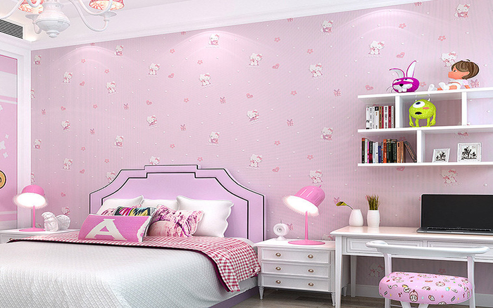 Giấy dán tường tone hồng dễ thương cho phòng bé gái