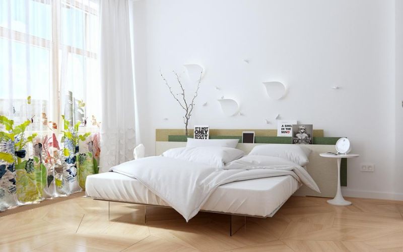 Giấy dán tường màu trắng cho phòng ngủ thêm thoáng đãng và thoải mái.