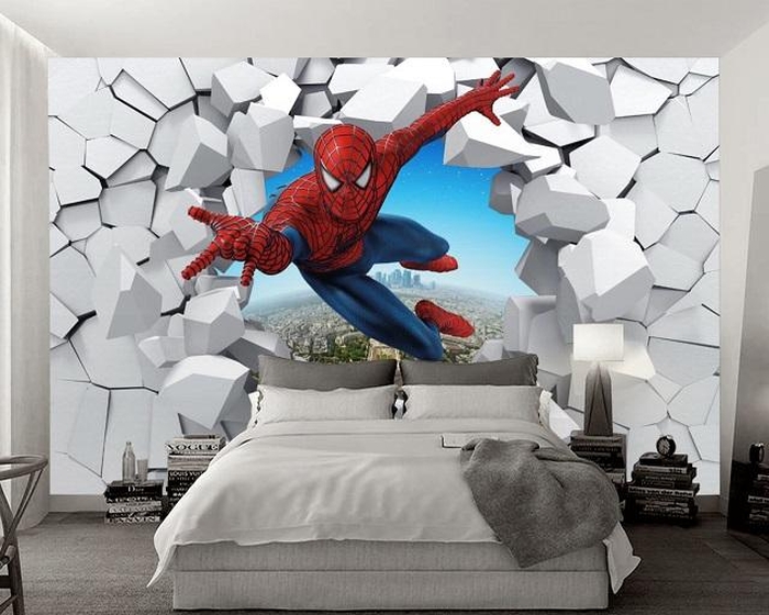 Mẫu giấy dán tường phòng ngủ bé trai hình superman